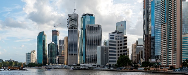 The skyline of Brisbane, Australia seen from the water